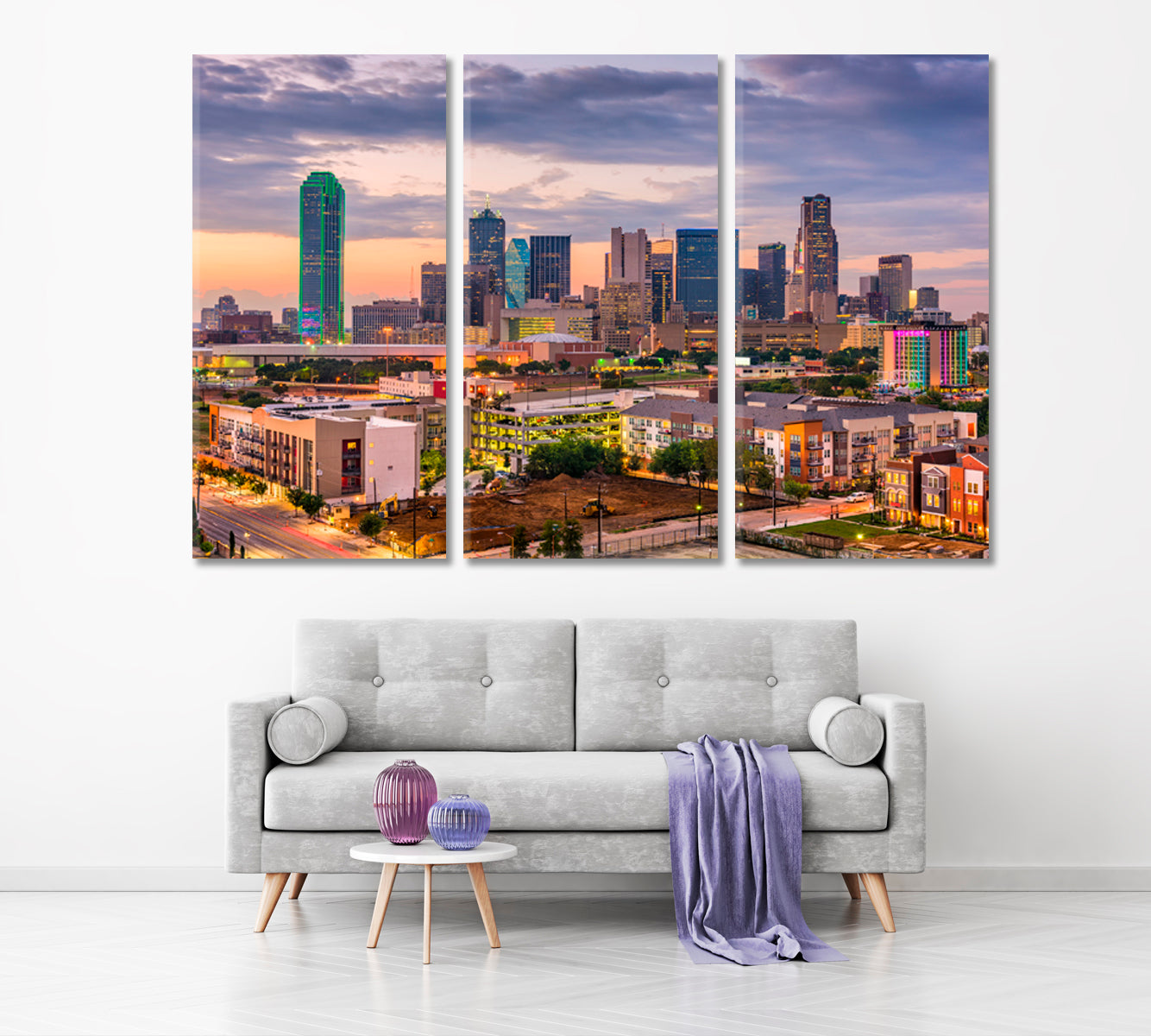 Dallas Skyline at Dusk Texas USA Canvas Print ArtLexy 3 Panels 36"x24" inches 