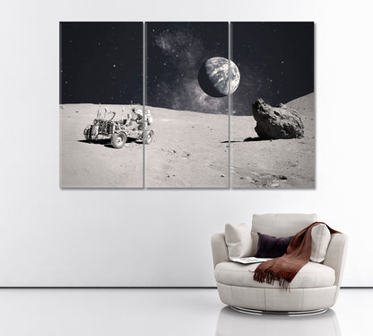 Astronaut on Moon Canvas Print ArtLexy 3 Panels 36"x24" inches 