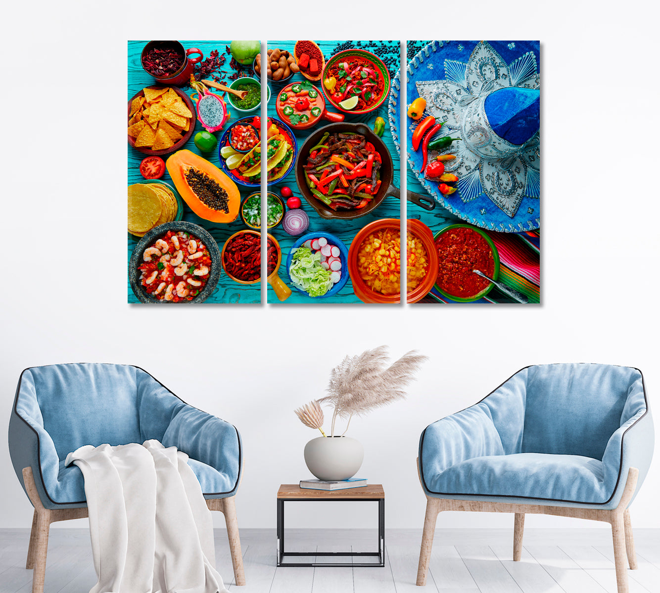 Mexican Food and Sombrero Canvas Print ArtLexy   