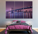 Manhattan Bridge at Night New York Canvas Print ArtLexy 3 Panels 36"x24" inches 