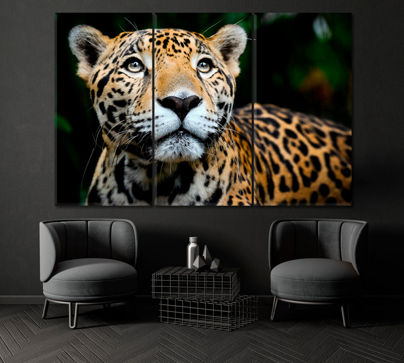 Jaguar Portrait Canvas Print ArtLexy 3 Panels 36"x24" inches 