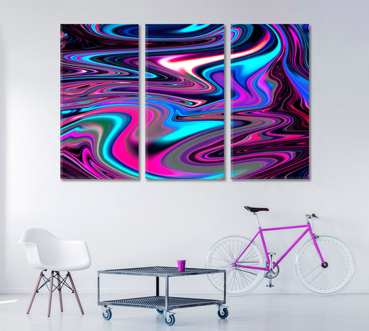 Abstract Neon Holographic Metal Canvas Print ArtLexy 3 Panels 36"x24" inches 