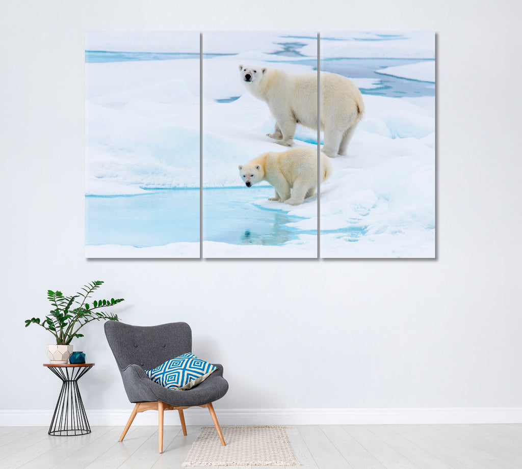 Polar Bears Svalbard Arctic Canvas Print ArtLexy 3 Panels 36"x24" inches 