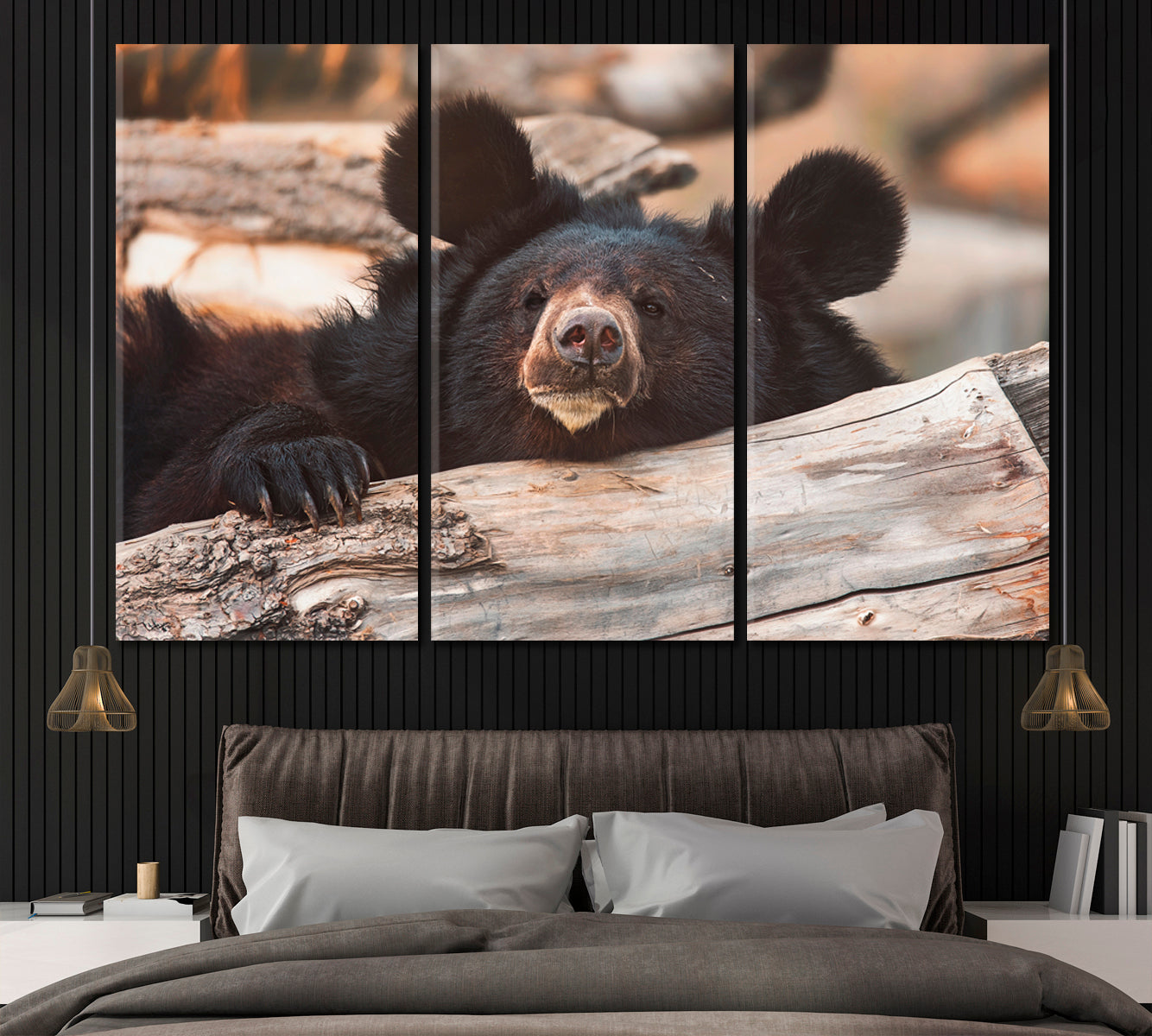 Asian Black Bear Canvas Print ArtLexy 3 Panels 36"x24" inches 