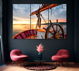 Sunrise at Sea on Sailboat Canvas Print ArtLexy 3 Panels 36"x24" inches 