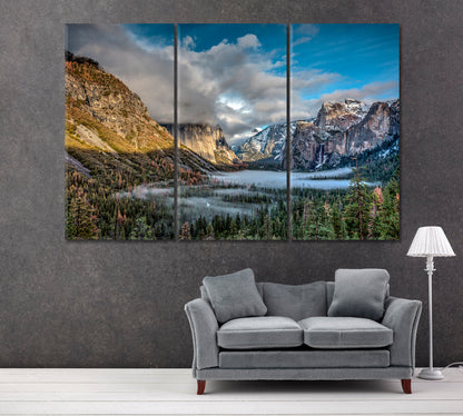 Yosemite Valley Canvas Print ArtLexy 3 Panels 36"x24" inches 