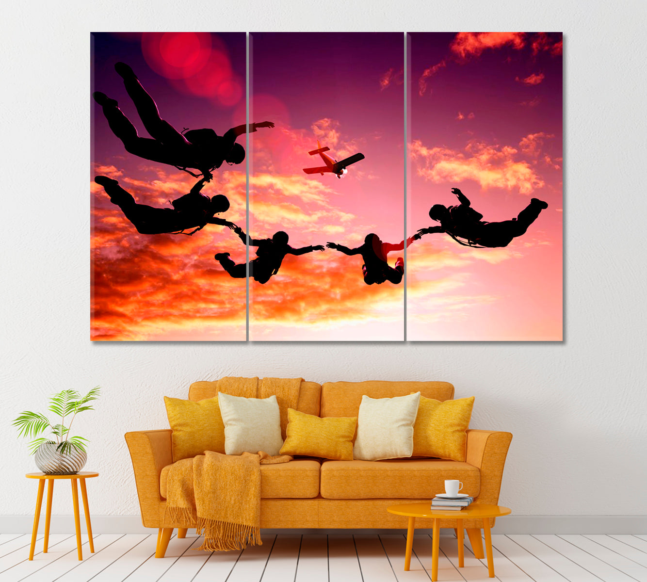 Skydivers in Sky Canvas Print ArtLexy 3 Panels 36"x24" inches 