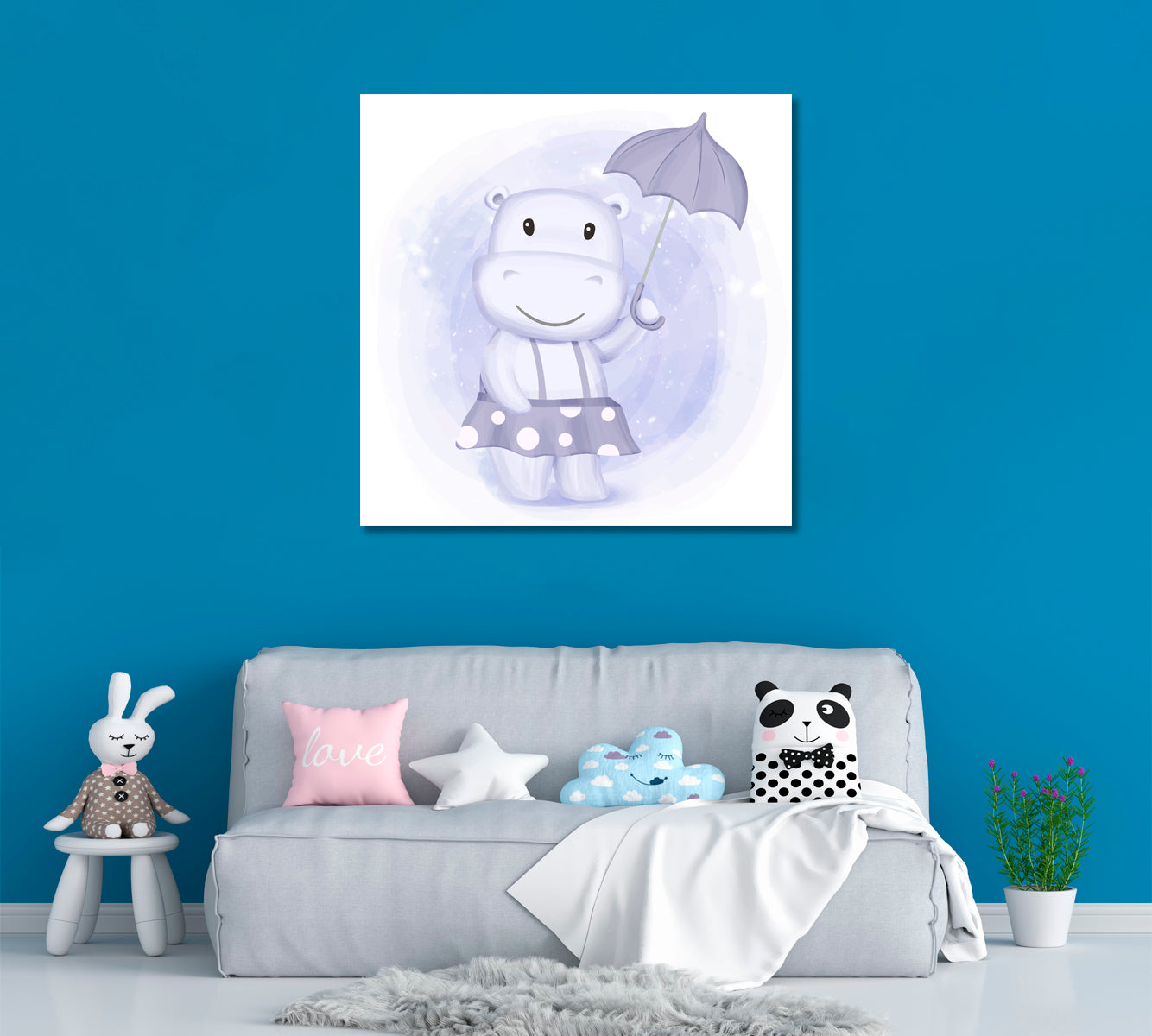 Hippo Girl with Umbrella Canvas Print ArtLexy   