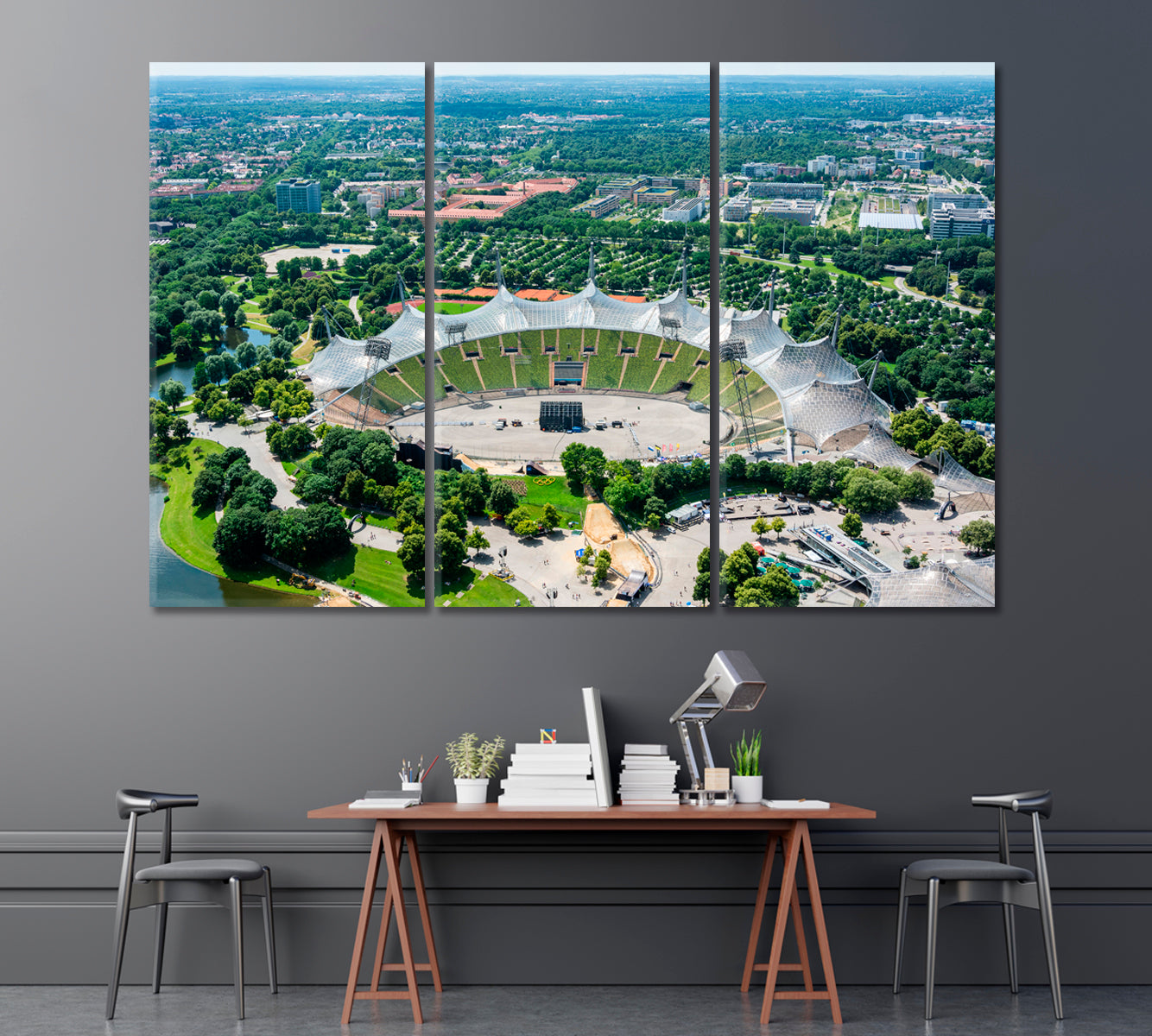 Olympiastadion Munich Germany Canvas Print ArtLexy 3 Panels 36"x24" inches 