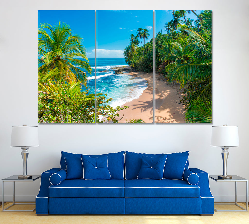 Wild Caribbean Beach Costa Rica Canvas Print ArtLexy 3 Panels 36"x24" inches 