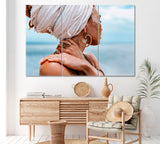Beautiful Tribal Woman in Turban Canvas Print ArtLexy 3 Panels 36"x24" inches 