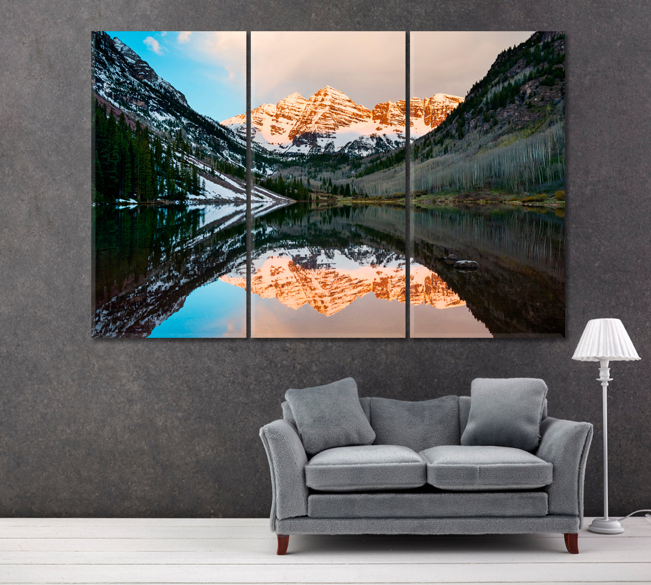 Maroon Bells Peak at Maroon Lake Aspen Colorado Canvas Print ArtLexy 3 Panels 36"x24" inches 