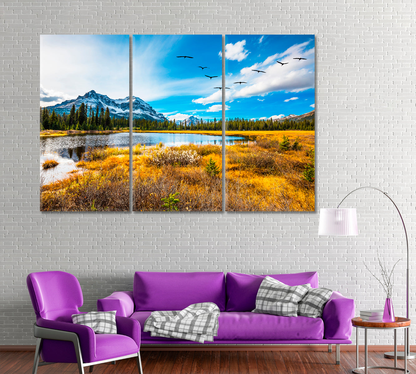 Autumn Valley Canada Canvas Print ArtLexy 3 Panels 36"x24" inches 