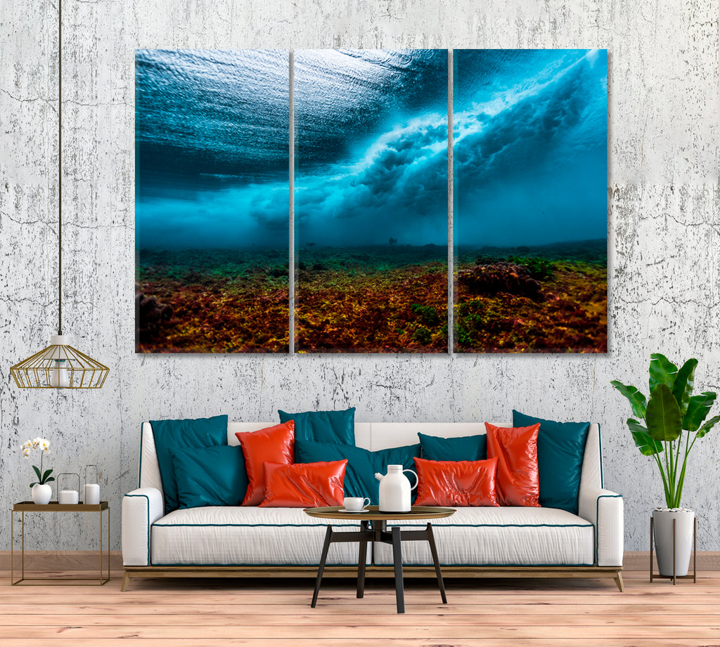 Ocean Underwater View Canvas Print ArtLexy 3 Panels 36"x24" inches 
