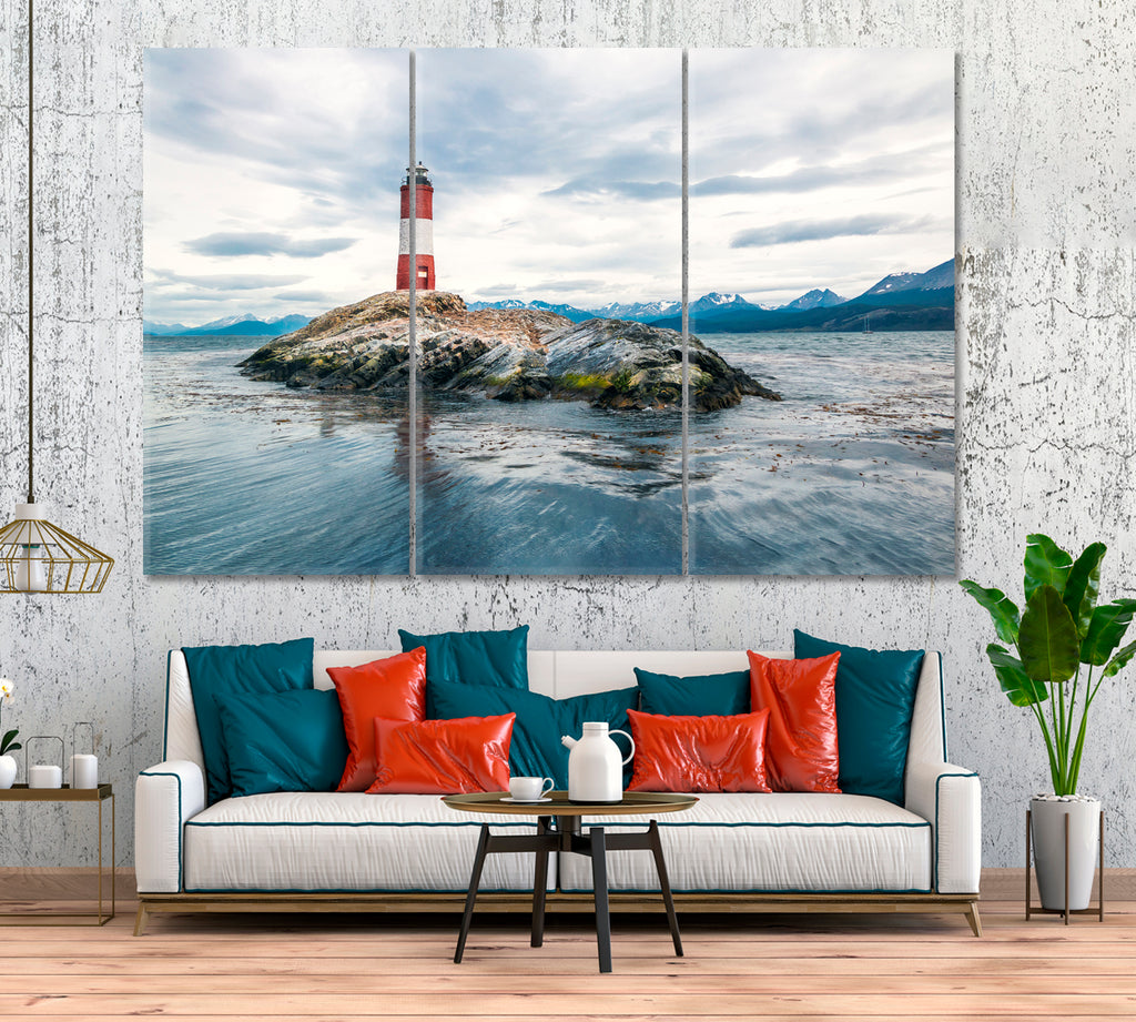 Les Eclaireurs Lighthouse Ushuaia Argentina Canvas Print ArtLexy 3 Panels 36"x24" inches 
