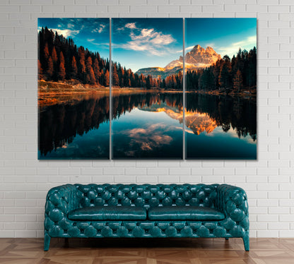 Lake Antorno Dolomites Canvas Print ArtLexy 3 Panels 36"x24" inches 
