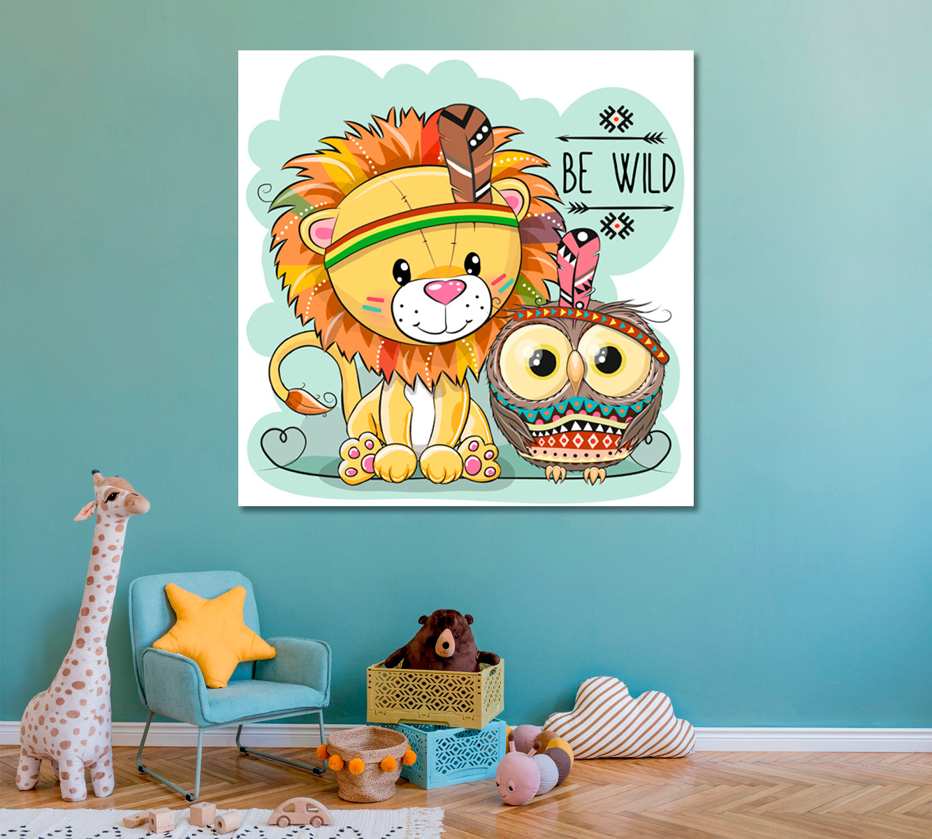 Cute Lion and Owl Canvas Print ArtLexy   