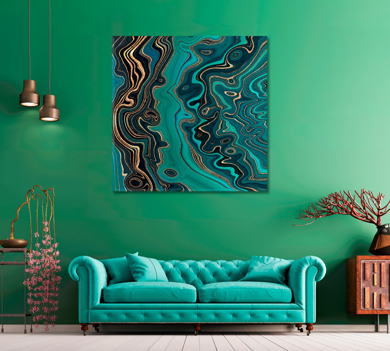 Abstract Green Wavy Marble with Gold Veins Canvas Print ArtLexy   