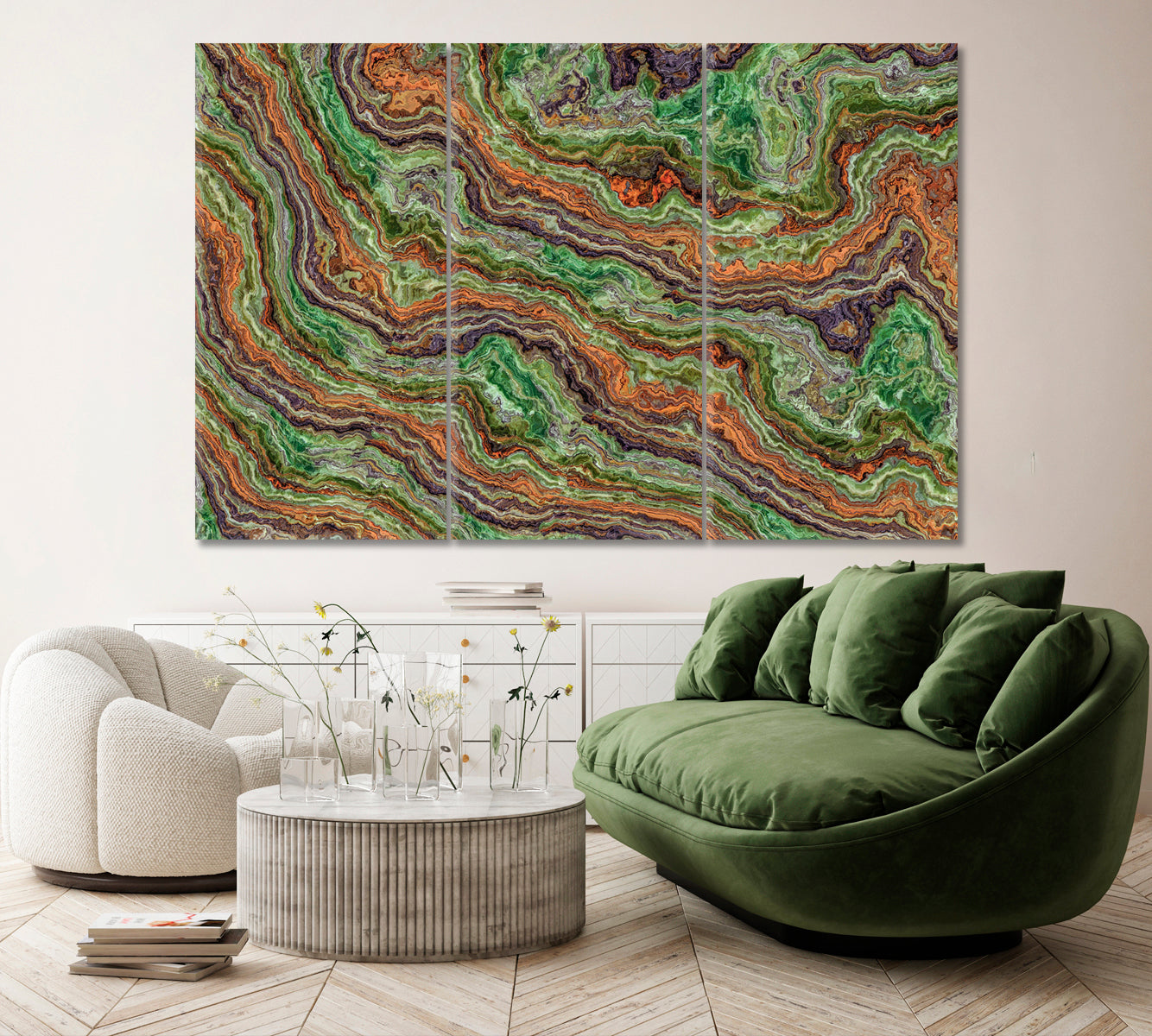 Green Onyx Abstract Pattern Canvas Print ArtLexy 3 Panels 36"x24" inches 