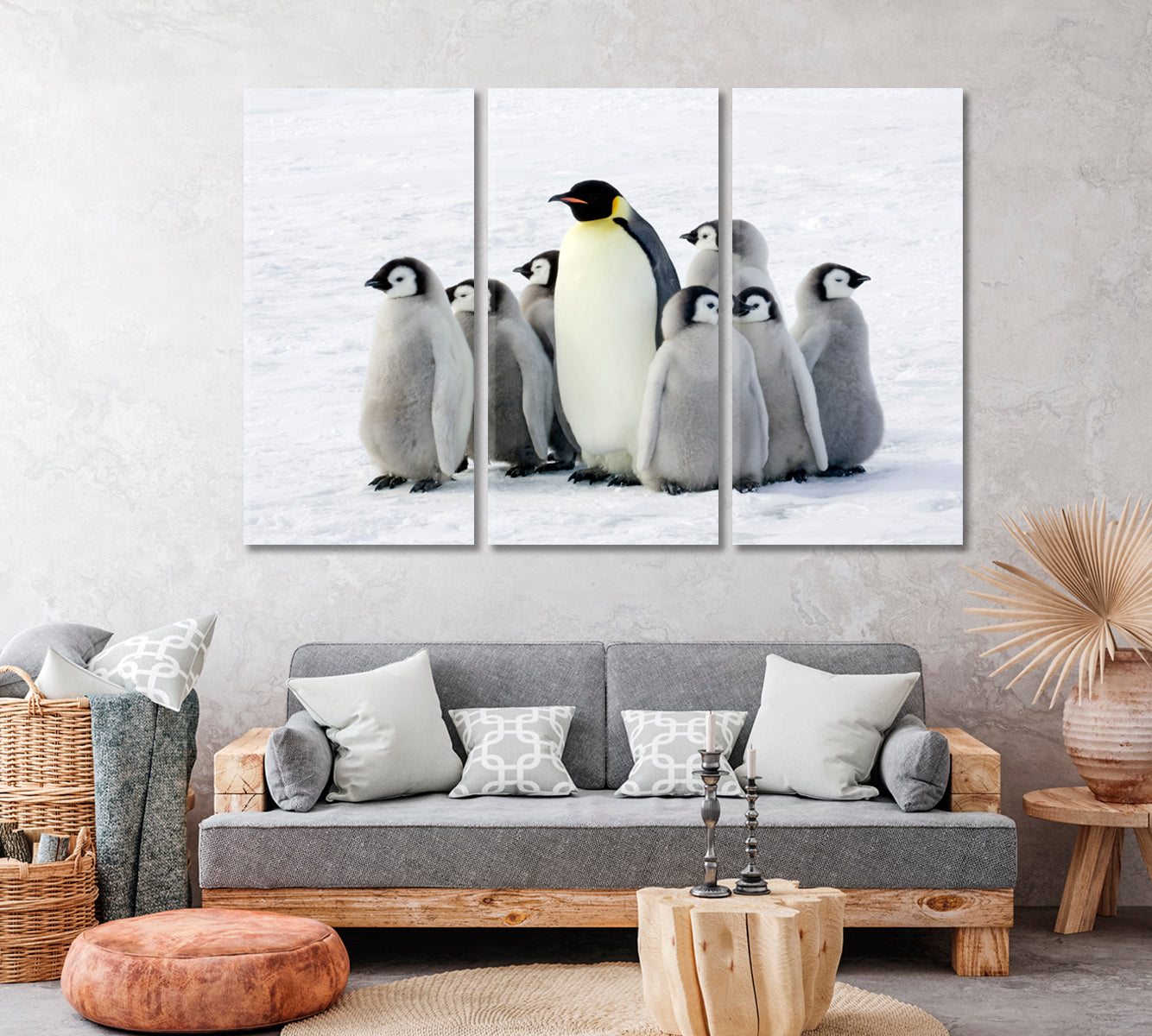 Emperor Penguins in Antarctica Canvas Print ArtLexy 3 Panels 36"x24" inches 