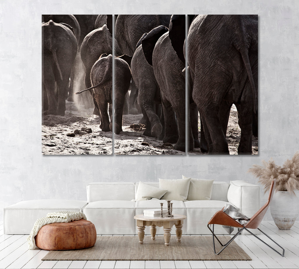 Herd of Elephants Canvas Print ArtLexy 3 Panels 36"x24" inches 