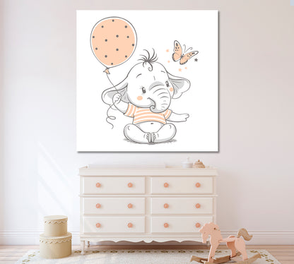 Baby Elephant with Balloon Canvas Print ArtLexy 1 Panel 12"x12" inches 