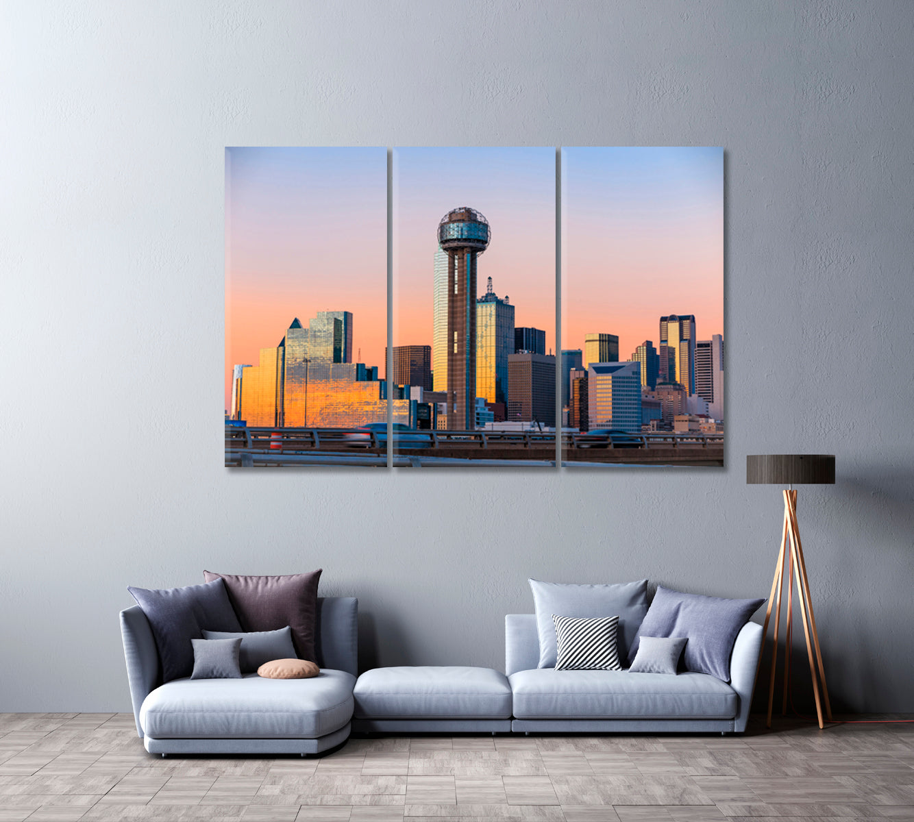 Dallas Skyscrapers at Dusk Canvas Print ArtLexy 3 Panels 36"x24" inches 