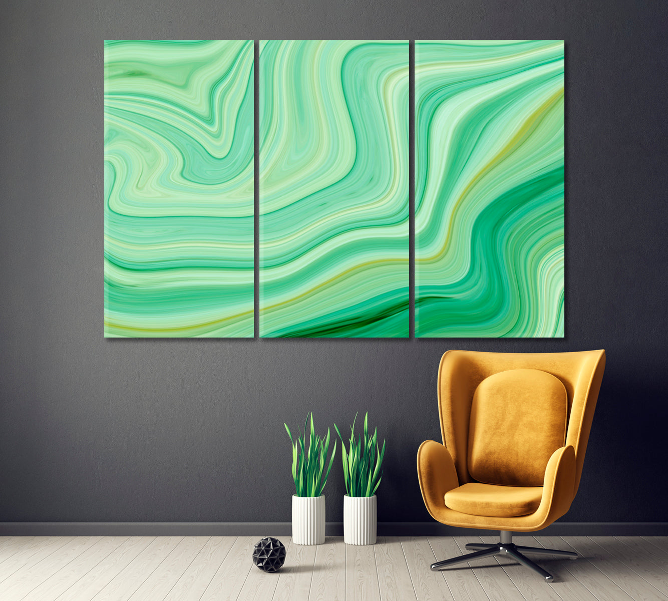 Green Marble Ink Design Canvas Print ArtLexy 3 Panels 36"x24" inches 