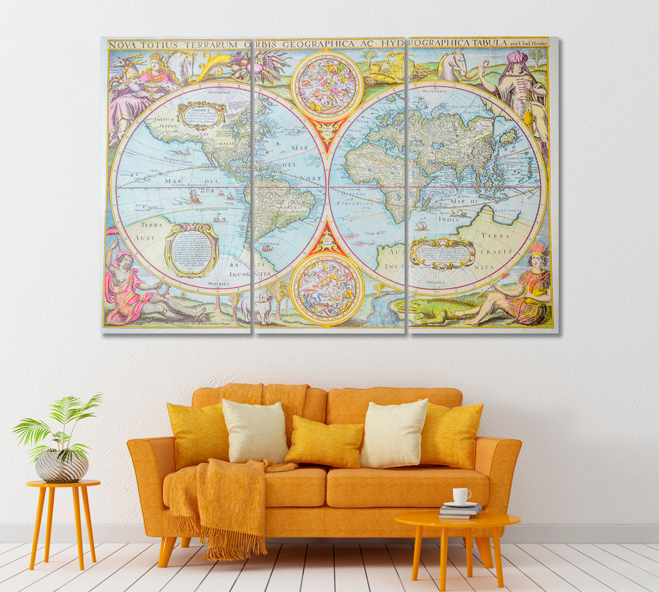 Old Colorful Map Canvas Print ArtLexy 3 Panels 36"x24" inches 