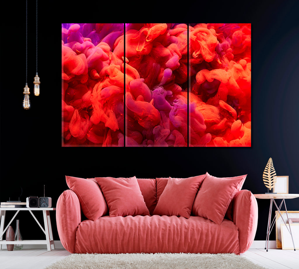 Abstract Red Ink in Water Canvas Print ArtLexy 3 Panels 36"x24" inches 