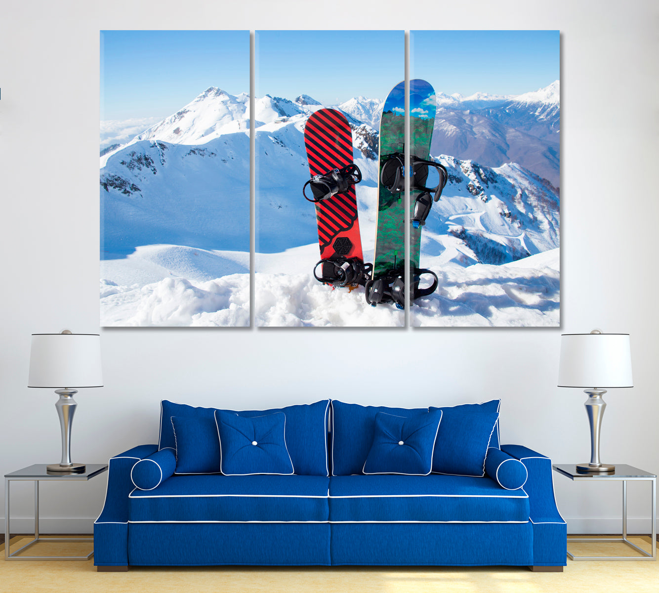 Two Snowboards in Snow Canvas Print ArtLexy 3 Panels 36"x24" inches 