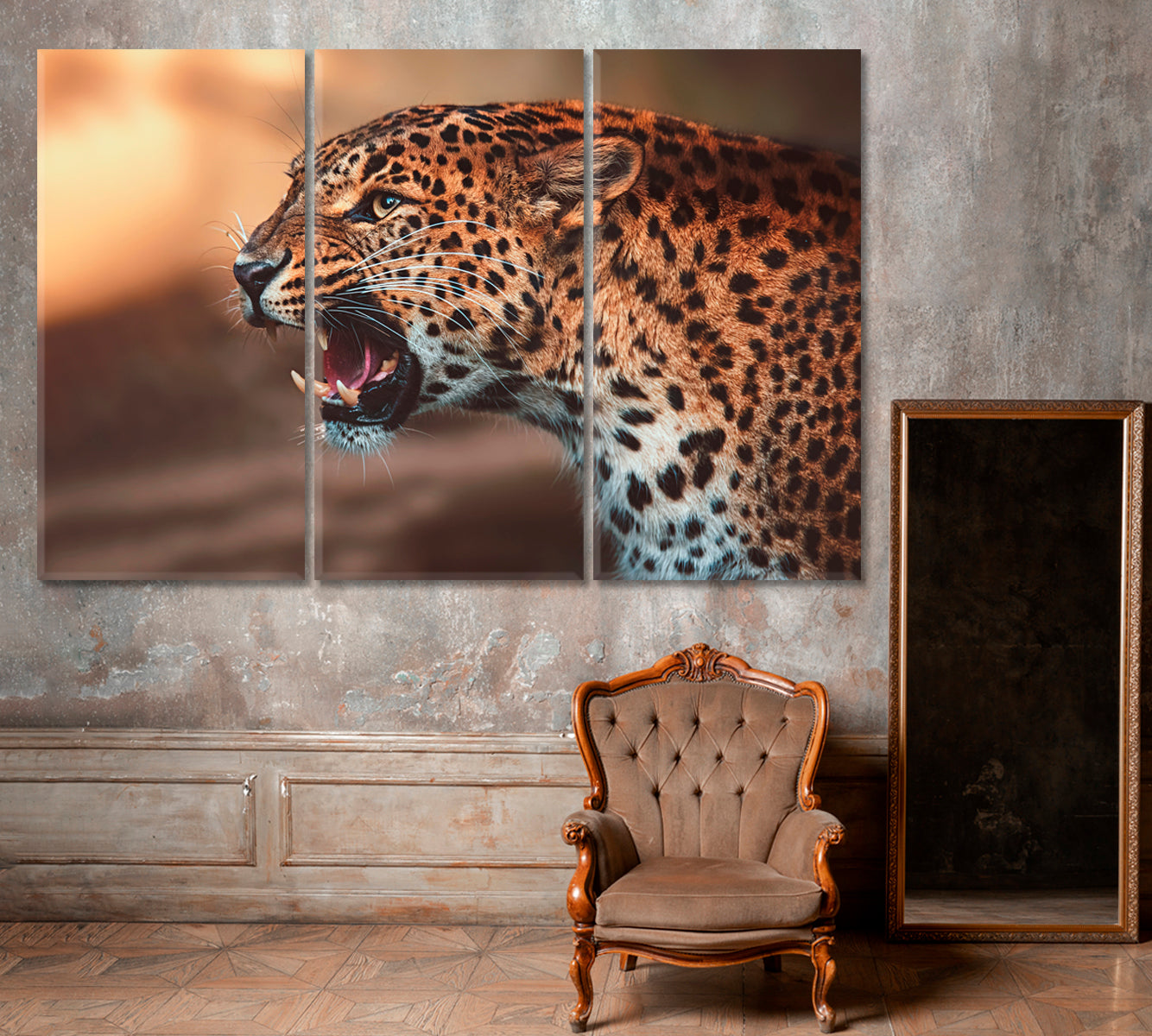 Angry Ceylon Leopard Canvas Print ArtLexy 3 Panels 36"x24" inches 