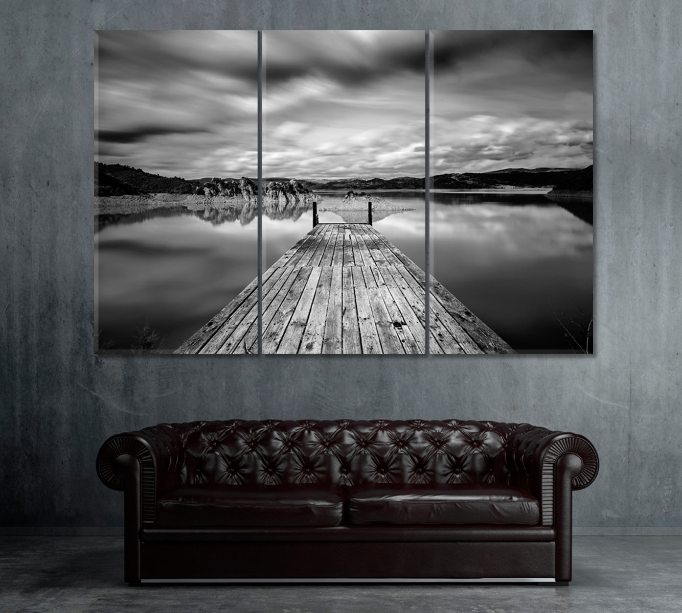 Wooden Pier in Black and White Canvas Print ArtLexy 3 Panels 36"x24" inches 