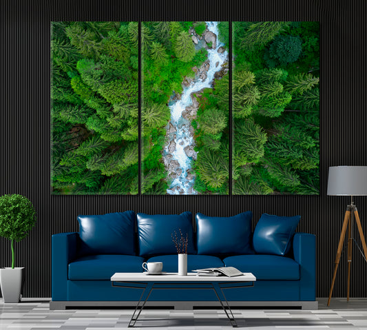 Mountain River in Italian Alps Canvas Print ArtLexy 3 Panels 36"x24" inches 