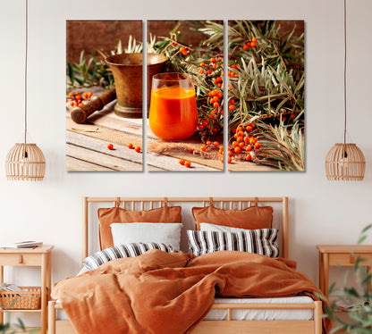 Glass of Sea Buckthorn Juice with Fresh Berries Canvas Print ArtLexy   
