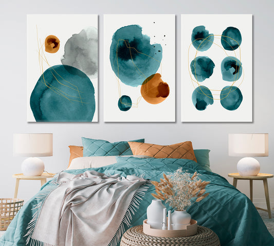 Set of 3 Abstract Minimalist Circles Canvas Print ArtLexy 3 Panels 48”x24” inches 