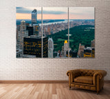 Central Park at Dusk Manhattan New York City Canvas Print ArtLexy 3 Panels 36"x24" inches 