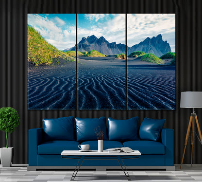 Vestrahorn and Black Sand Dunes Iceland Canvas Print ArtLexy 3 Panels 36"x24" inches 