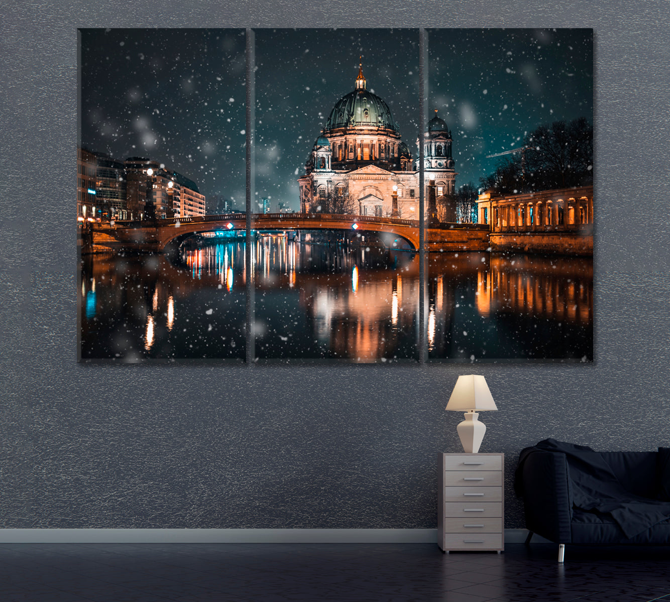 Berlin Cathedral on Spree River Canvas Print ArtLexy 3 Panels 36"x24" inches 