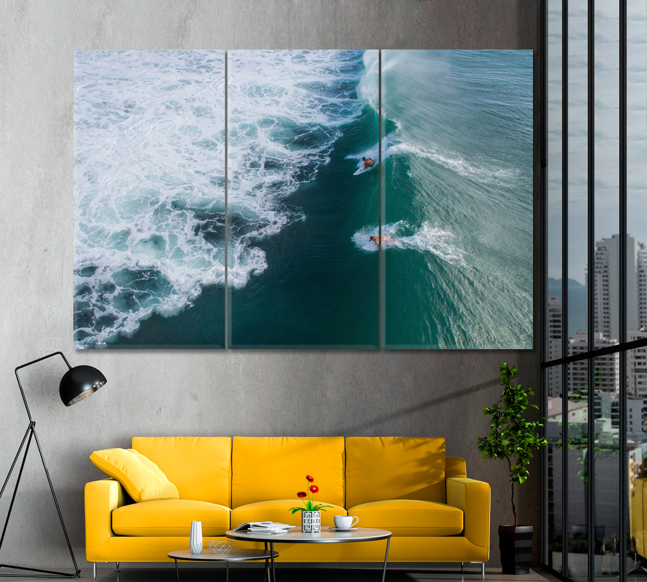 Surfers on Wave Bali Indonesia Canvas Print ArtLexy 3 Panels 36"x24" inches 