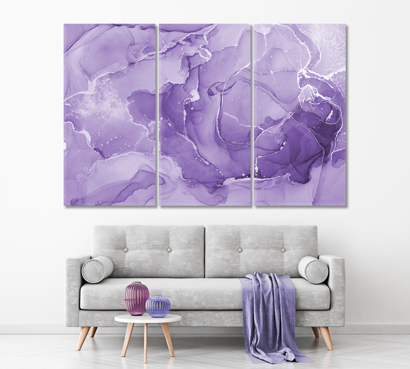 Marbled Purple Abstract Pattern Canvas Print ArtLexy 3 Panels 36"x24" inches 