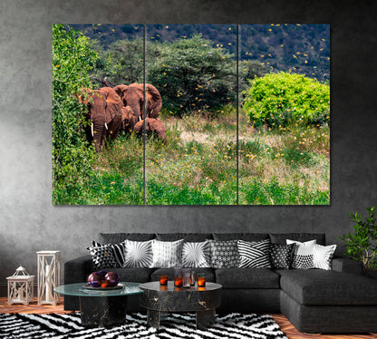 Elephants in Kenya Canvas Print ArtLexy 3 Panels 36"x24" inches 