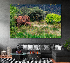 Elephants in Kenya Canvas Print ArtLexy 3 Panels 36"x24" inches 