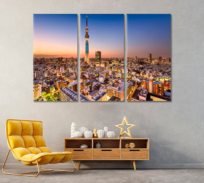 Tokyo Cityscape Japan Canvas Print ArtLexy 3 Panels 36"x24" inches 