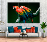 Pair of Red-and-Green Macaw Parrot Canvas Print ArtLexy 3 Panels 36"x24" inches 