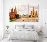 Kremlin and St Basil's Cathedral Moscow Canvas Print ArtLexy 3 Panels 36"x24" inches 