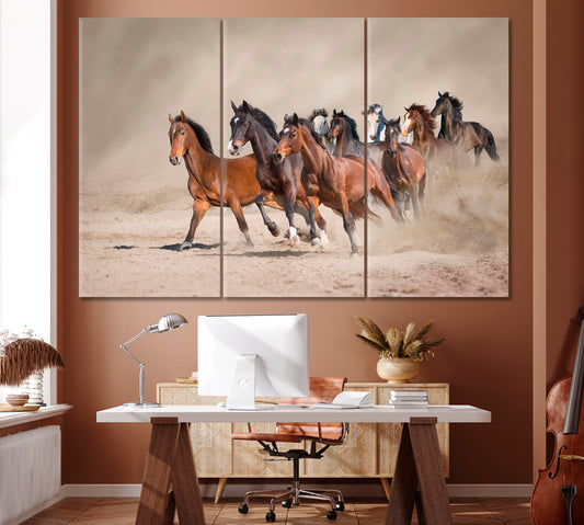 Horse Herd in Desert Canvas Print ArtLexy 3 Panels 36"x24" inches 
