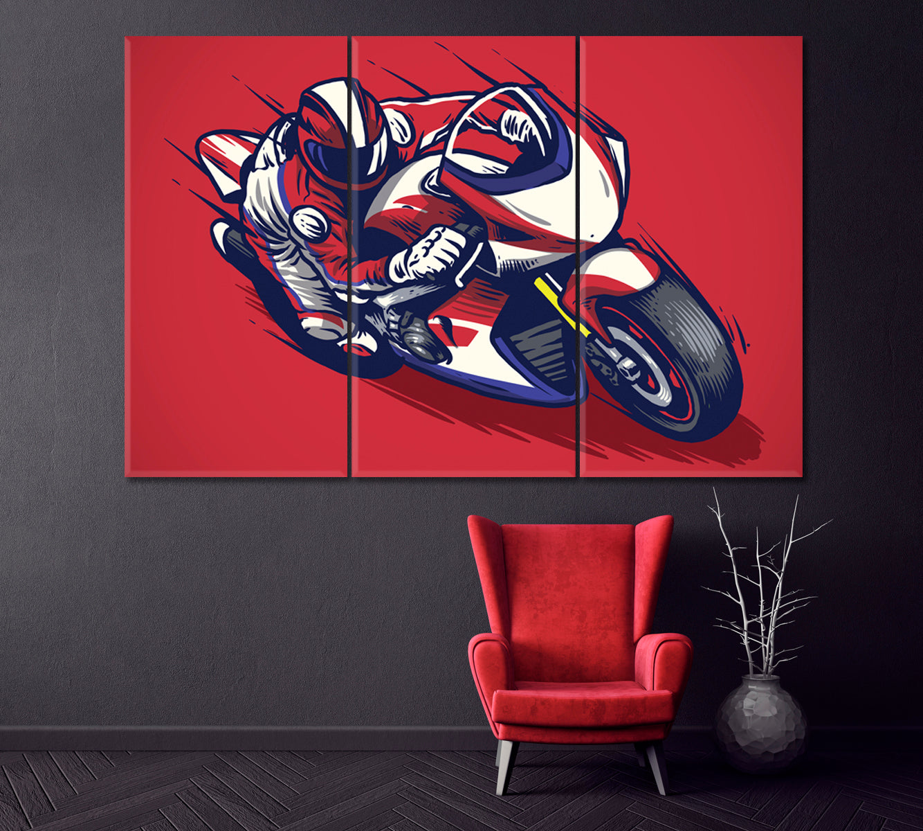 Motorcycle Race Canvas Print ArtLexy 3 Panels 36"x24" inches 