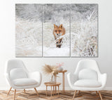 Red Fox in Winter Forest Canvas Print ArtLexy 3 Panels 36"x24" inches 