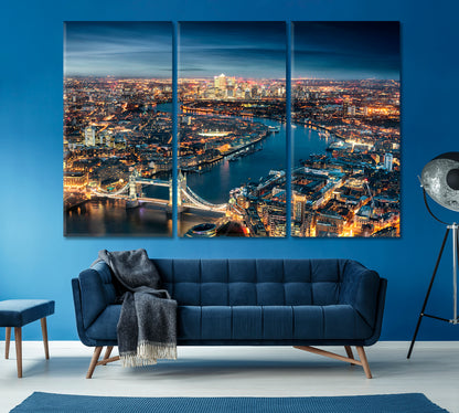 Canary Wharf Financial District and Tower Bridge London Canvas Print ArtLexy 3 Panels 36"x24" inches 